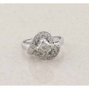 14k White Gold .25 ct Diamond Ring Antique Art Deco Size 7 1/2